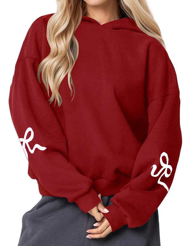 EMMIOL Bowknot Print Loose Sweatshirts