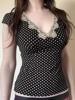EMMIOL Top in pizzo a pois a manica corta
