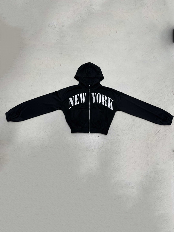 EMMIOL Felpe con cappuccio e cerniera stampata New York