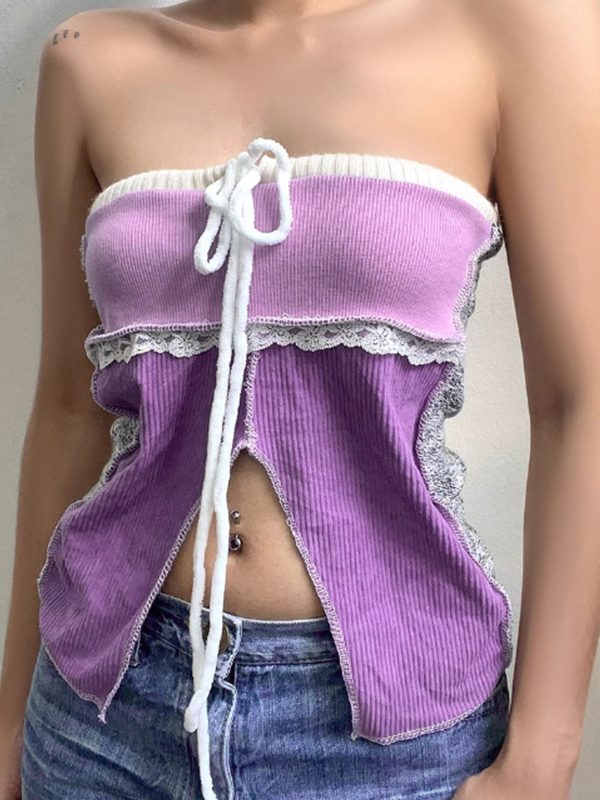 EMMIOL Handcrafted Woolen Halter Bandeau Top