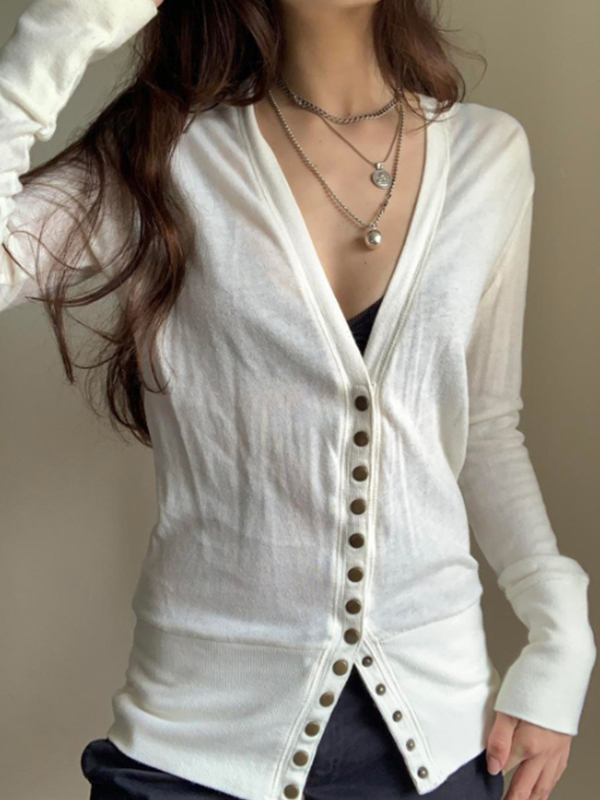 EMMIOL V-Neck Long-Sleeve Knit Cardigan Long Sleeve