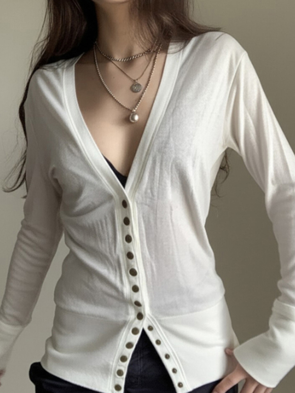 EMMIOL V-Neck Long-Sleeve Knit Cardigan Long Sleeve