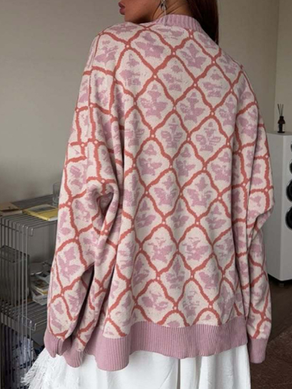 EMMIOL Diamond-Patterned Loose-Fit Sweater