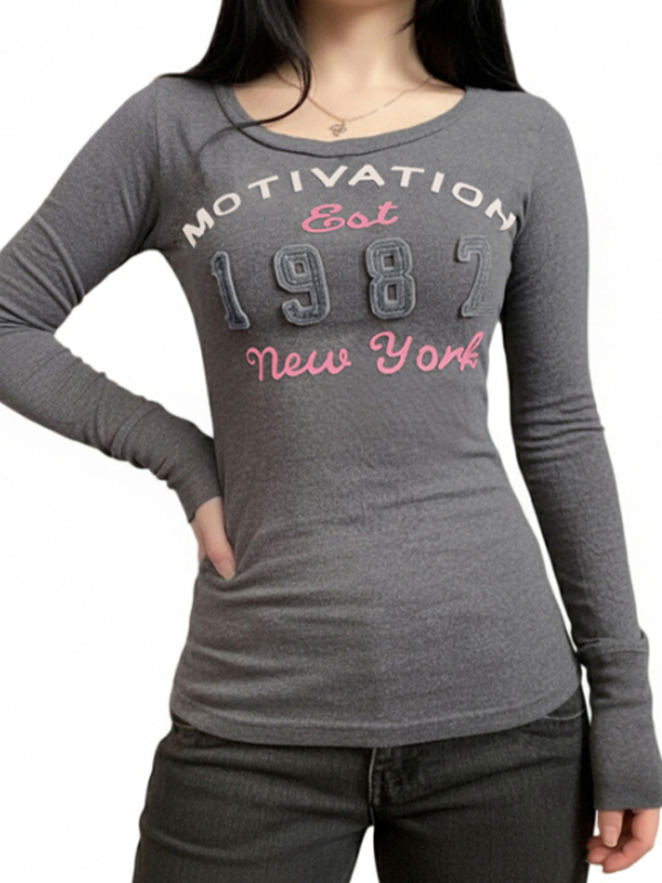 EMMIOL Retro-Printed Top Long Sleeve