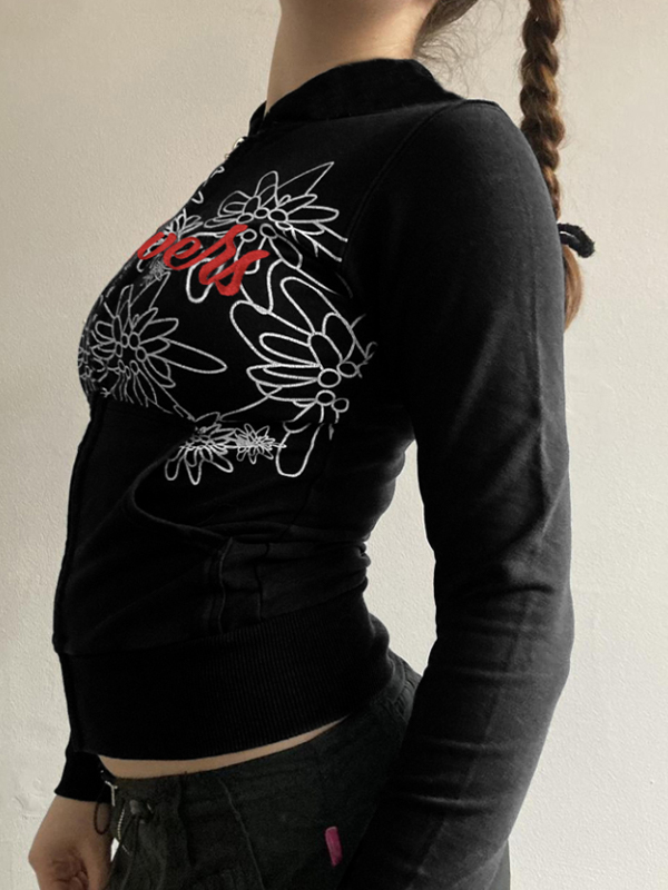 EMMIOL Kapuzenjacke mit Reißverschluss im Retro-Abstrakt-Print
