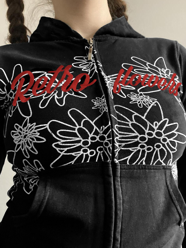 EMMIOL Kapuzenjacke mit Reißverschluss im Retro-Abstrakt-Print