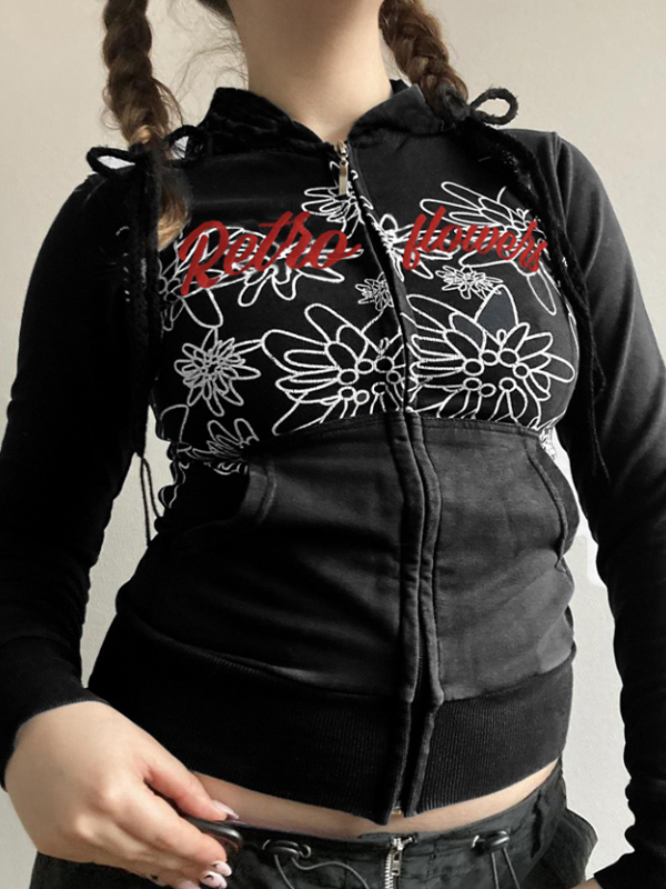 EMMIOL Kapuzenjacke mit Reißverschluss im Retro-Abstrakt-Print