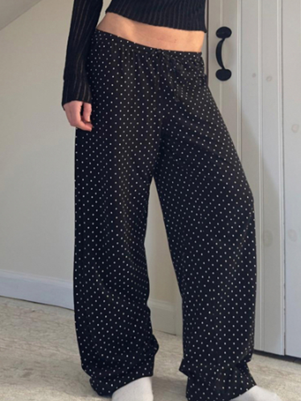 EMMIOL Polka Dot Wide-Leg Casual Straight Leg Pants