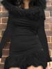EMMIOL Fur-Trimmed Hooded Bodycon Mini Dress