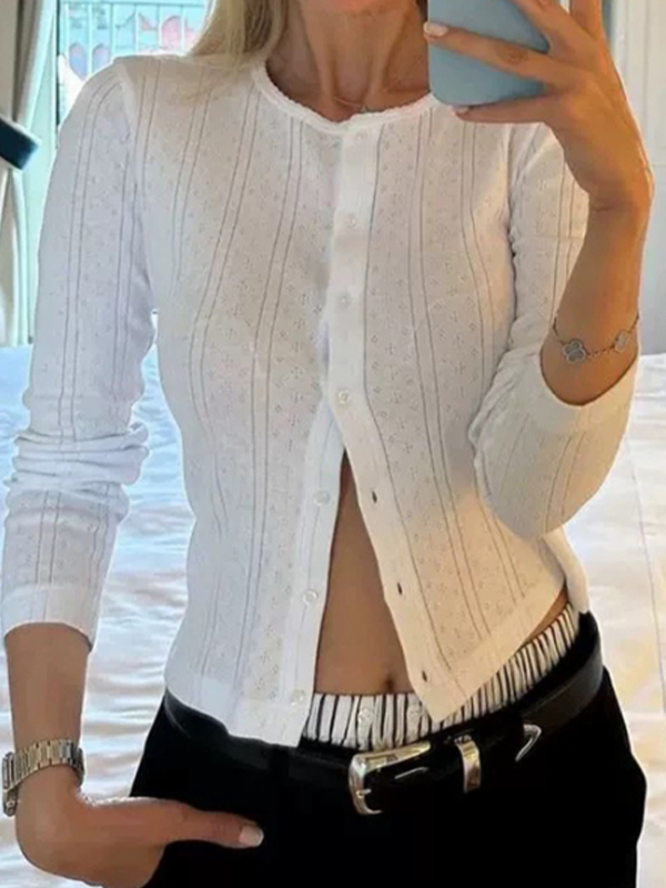 EMMIOL Textured Jacquard Cardigan Long Sleeve