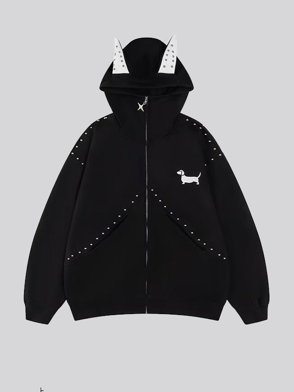 EMMIOL Pitbull Print Zipper Hoodie Jacket