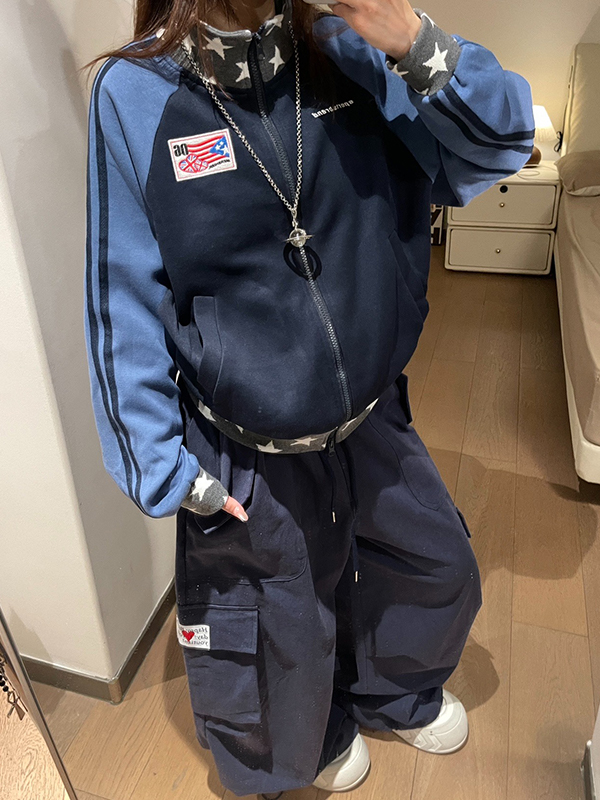 EMMIOL Giacca con cappuccio e cerniera in stile americano con stella