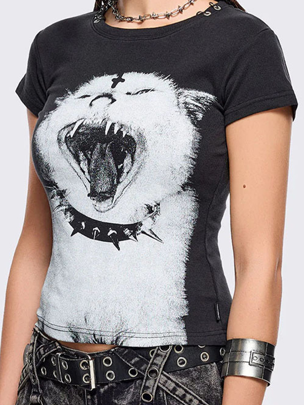 EMMIOL Anime Cat Gothic Print Short Sleeve