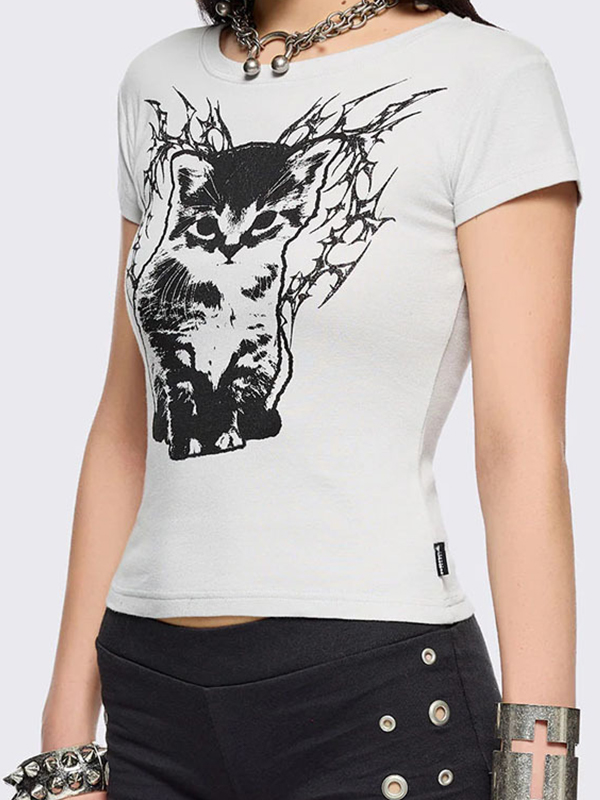 EMMIOL Anime Cat Gothic Print Short Sleeve