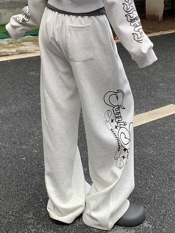 EMMIOL Gothic Letter Print Casual Sweatpants