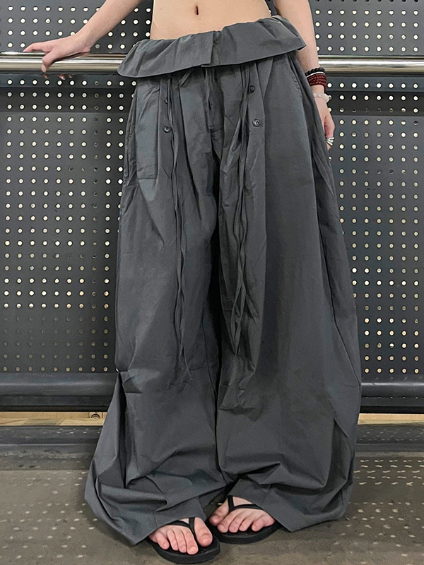 EMMIOL Pantalones casuales de pierna ancha con cordón y volantes