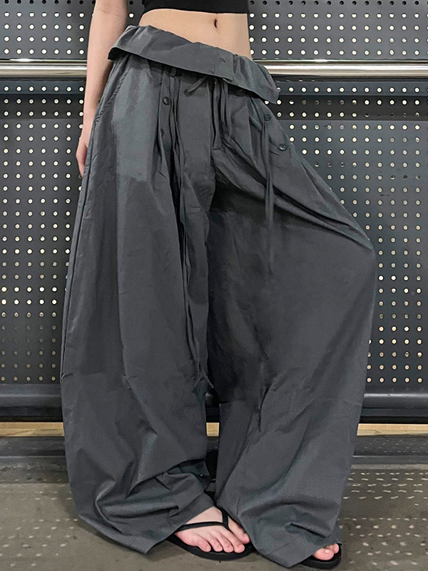 EMMIOL Pantalones casuales de pierna ancha con cordón y volantes
