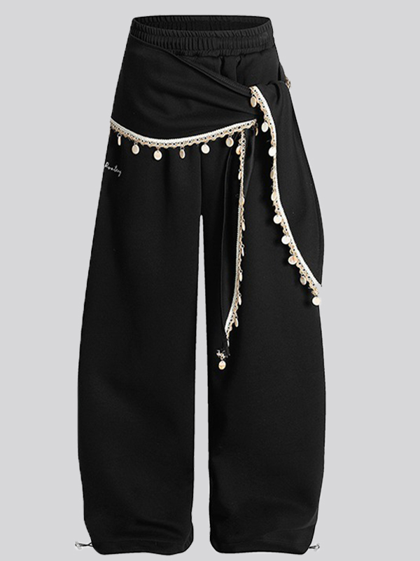 EMMIOL Pantalones deportivos con cordones decorativos en 3D