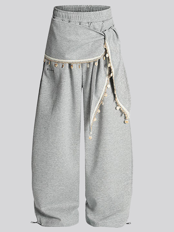 EMMIOL Pantalones deportivos con cordones decorativos en 3D