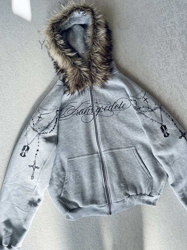 EMMIOL Detachable Fleece Hooded Print Jacket