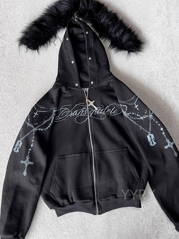 EMMIOL Detachable Fleece Hooded Print Jacket