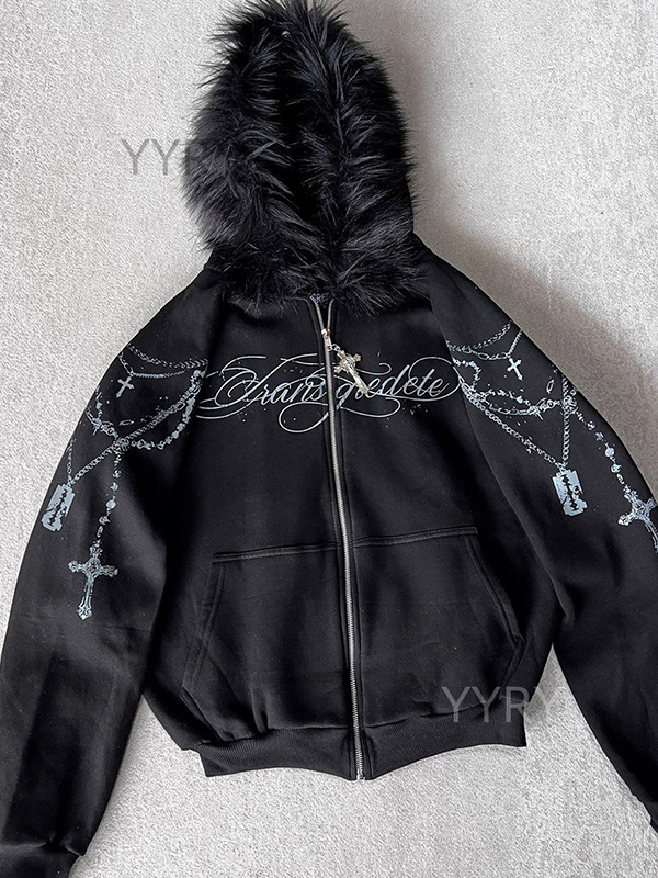 EMMIOL Detachable Fleece Hooded Print Jacket
