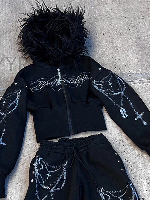 EMMIOL Detachable Fleece Hooded Print Jacket