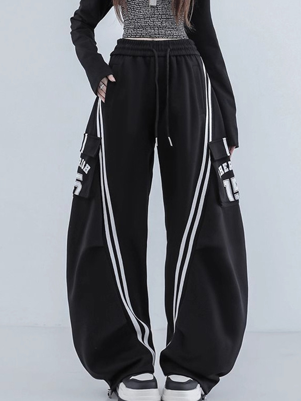 EMMIOL Pantalones de trabajo de pierna ancha con bolsillos y rayas