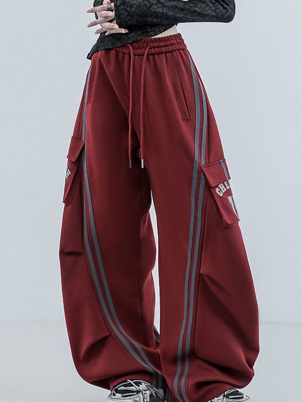 EMMIOL Pantalones de trabajo de pierna ancha con bolsillos y rayas