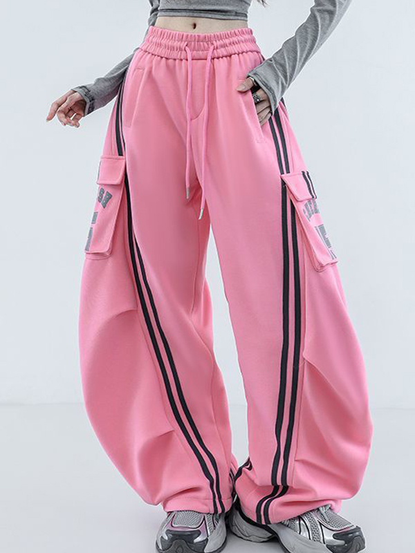 EMMIOL Pantalones de trabajo de pierna ancha con bolsillos y rayas