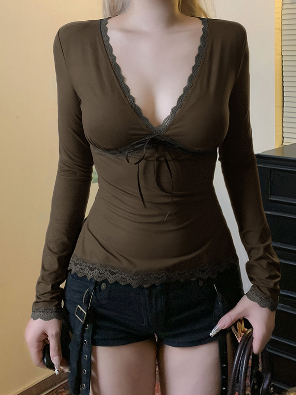 EMMIOL Lace Trimmed Shirt  Long Sleeve
