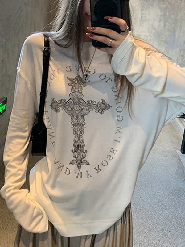 EMMIOL Retro Cross Print Long Sleeve
