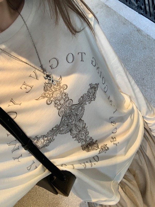 EMMIOL Retro Cross Print Long Sleeve