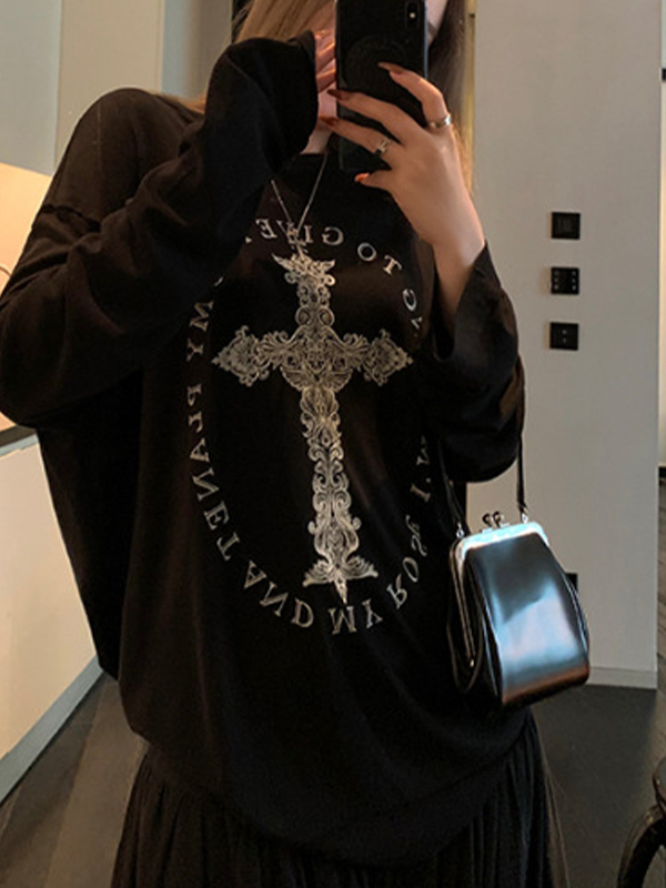 EMMIOL Retro Cross Print Long Sleeve