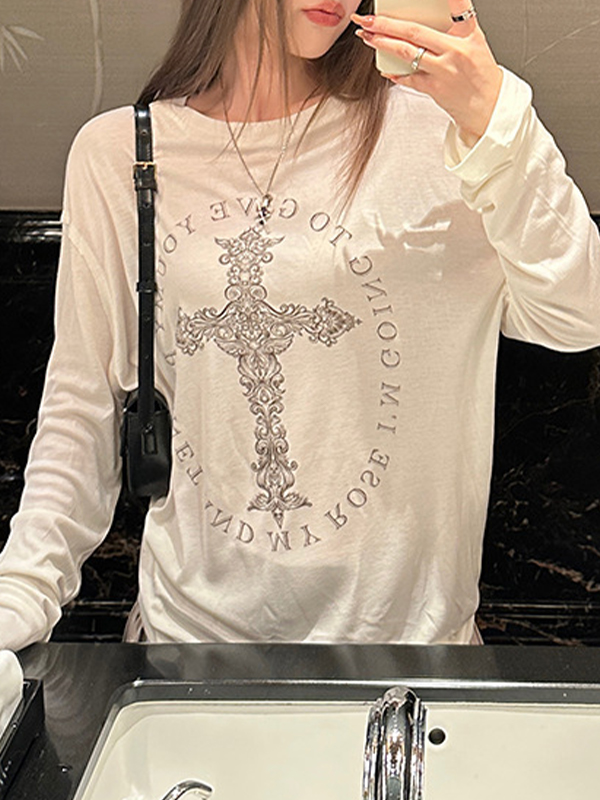 EMMIOL Retro Cross Print Long Sleeve