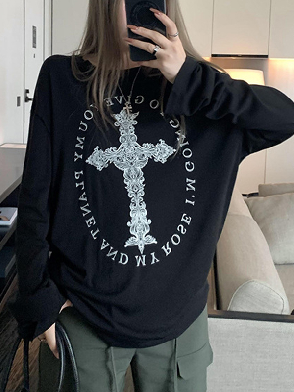 EMMIOL Retro Cross Print Long Sleeve