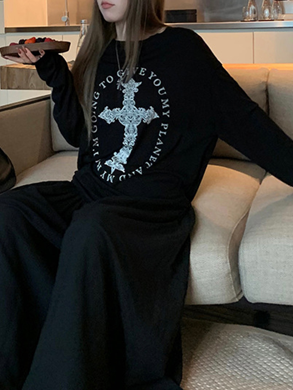 EMMIOL Retro Cross Print Long Sleeve