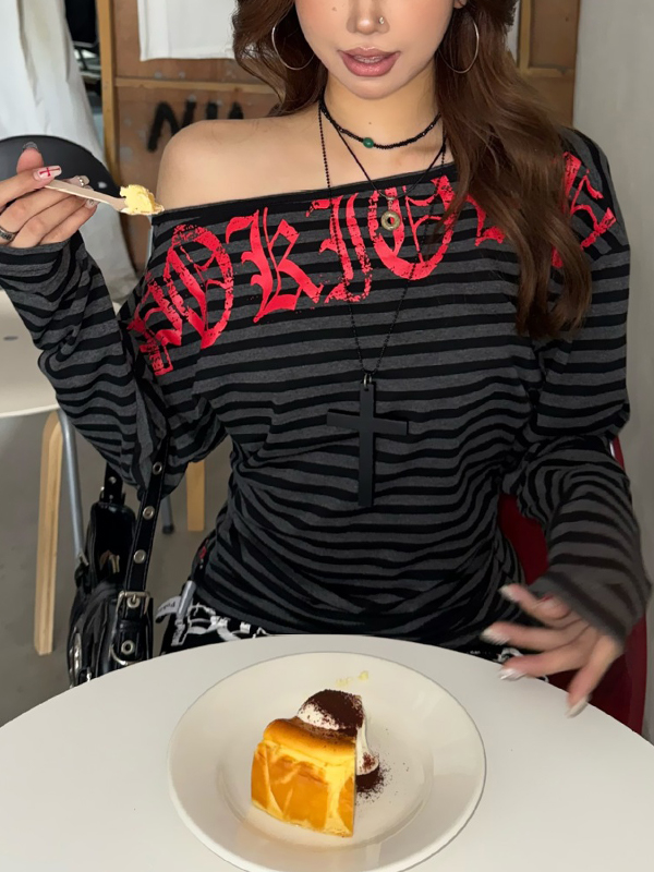EMMIOL Striped Off-Shoulder Long Sleeve