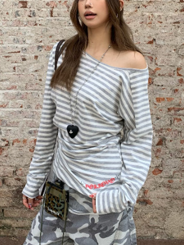 EMMIOL Striped Off-Shoulder Long Sleeve