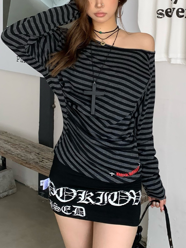 EMMIOL Striped Off-Shoulder Long Sleeve