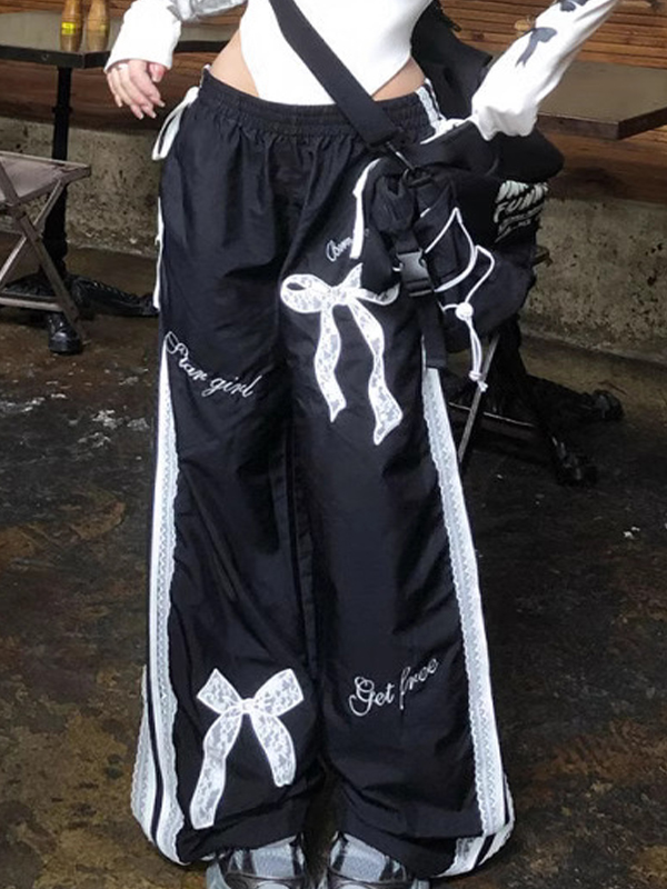 EMMIOL Pantalones anchos de encaje con estampado de mariposas