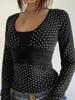EMMIOL Faux Two-Piece Polka Dot Long Sleeve