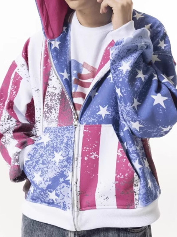 EMMIOL National Flag Retro Print Zip Up Hoodie Jacket