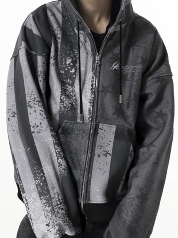 EMMIOL National Flag Retro Print Zip Up Hoodie Jacket