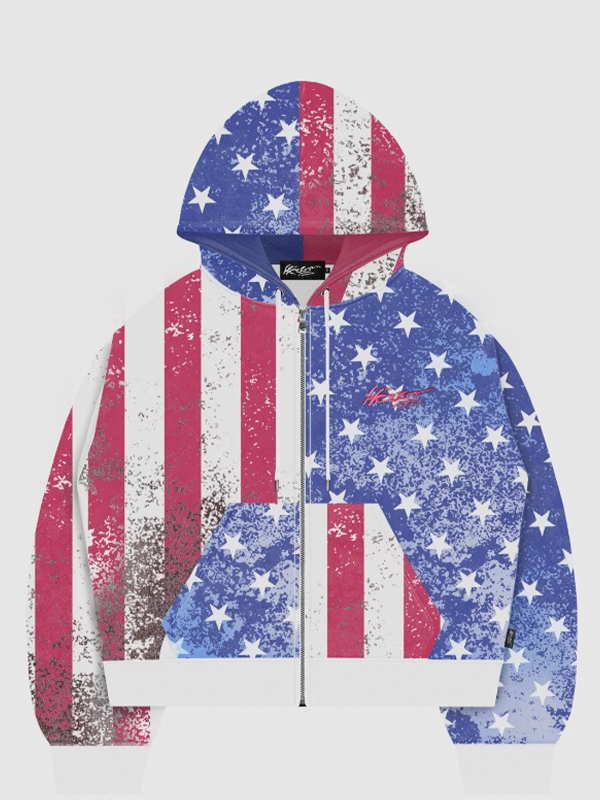EMMIOL National Flag Retro Print Zip Up Hoodie Jacket