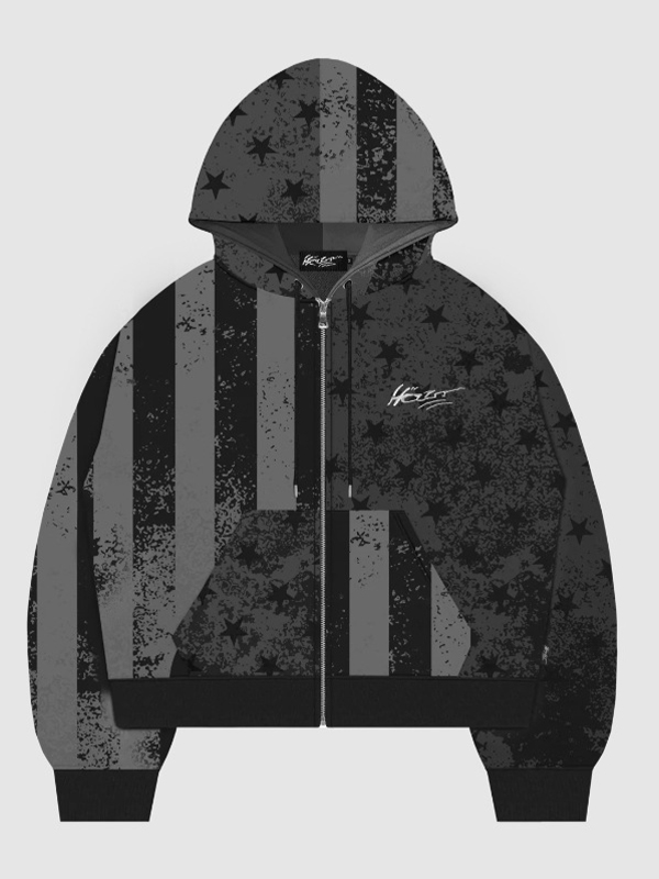EMMIOL National Flag Retro Print Zip Up Hoodie Jacket