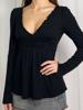EMMIOL Lace Trim Low-Cut V-Neck Long Sleeve