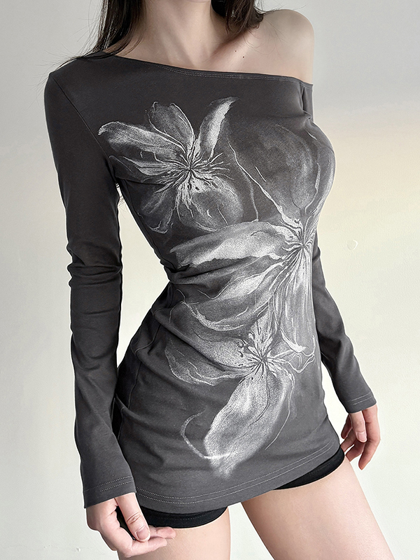 EMMIOL Dark Floral Print Long Sleeve