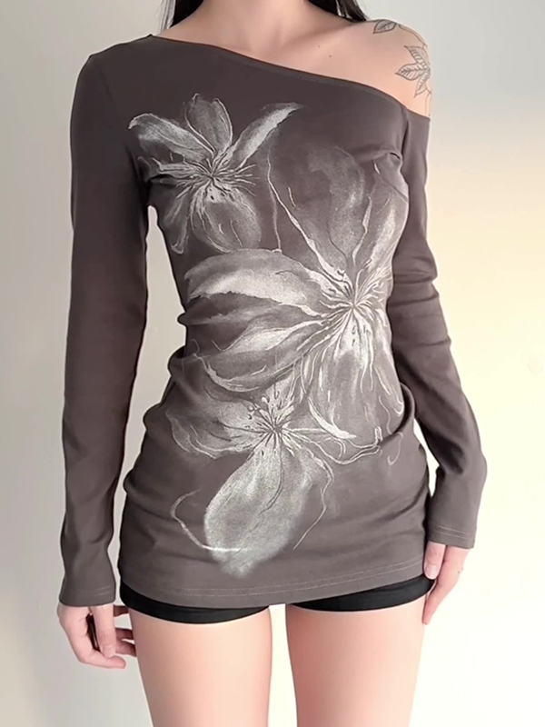 EMMIOL Dark Floral Print Long Sleeve