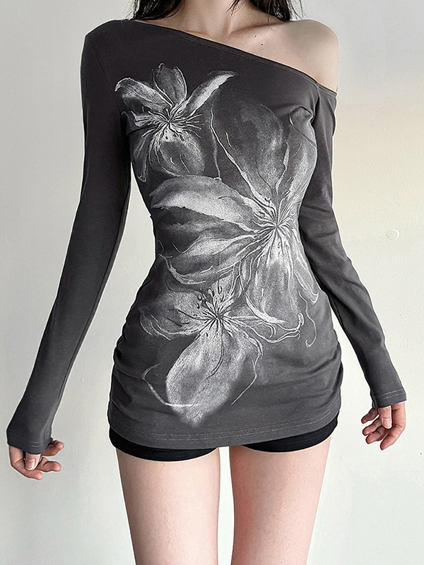 EMMIOL Dark Floral Print Long Sleeve